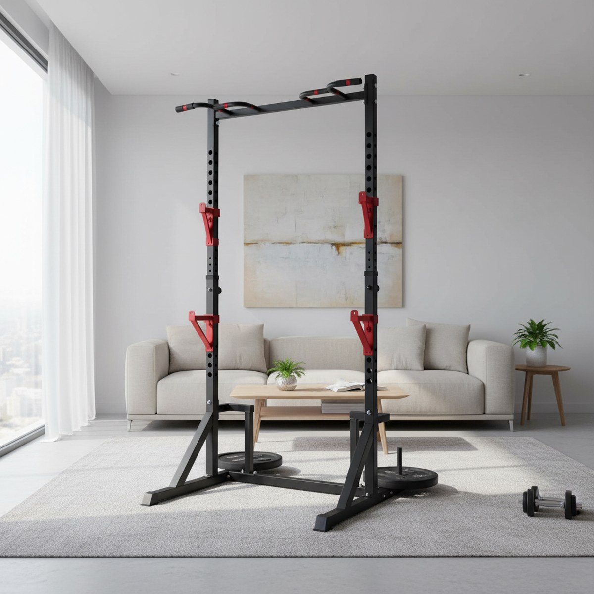 Rack de fuerza ajustable con b - Home Gym Pull Up Bar reseña y precio