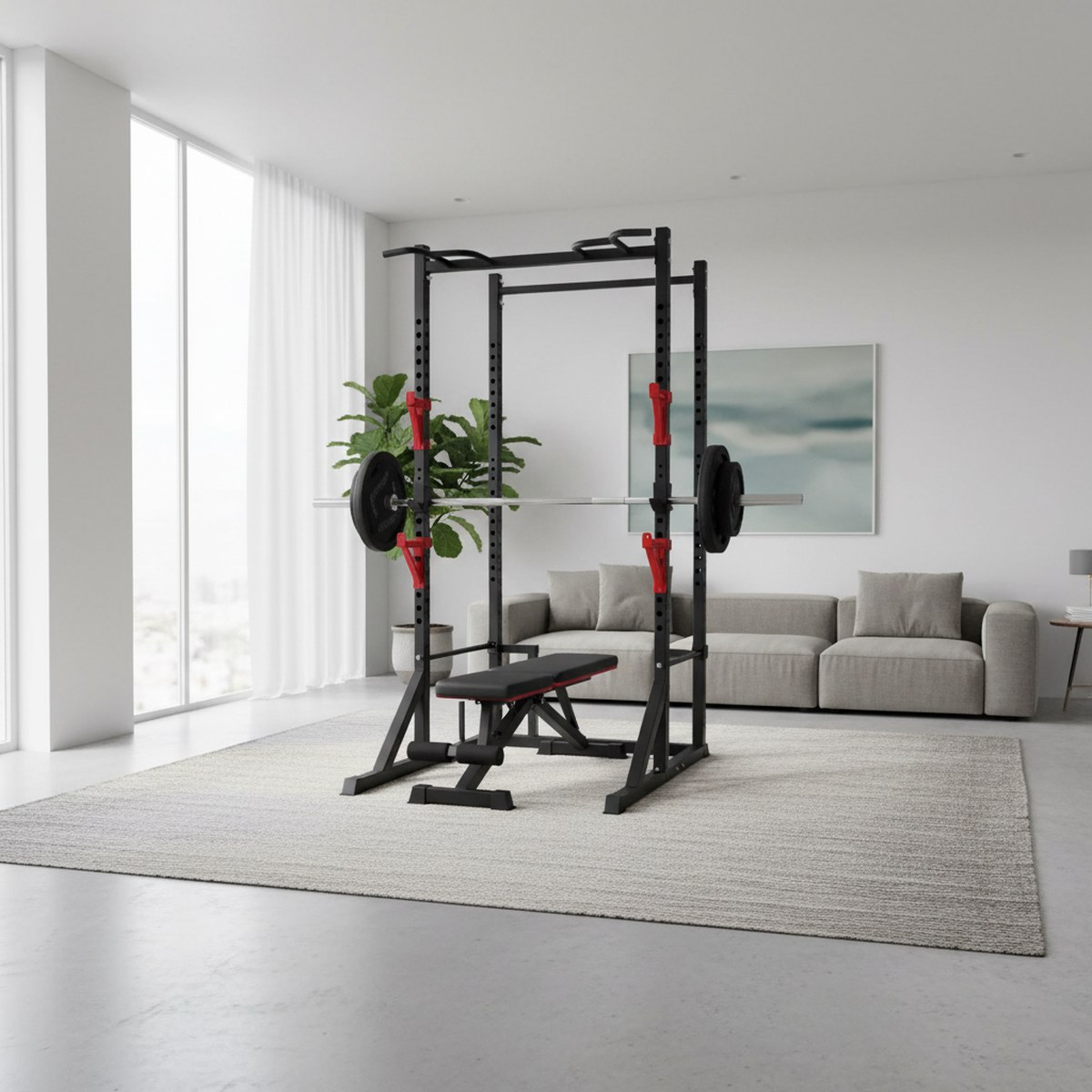 Rack de fuerza ajustable con b - Home Gym Pull Up Bar reseña y precio